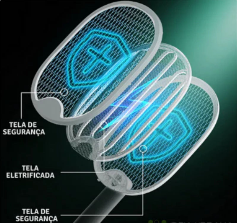 Super Raquete Mata Mosquito com Íons de Atração [ Elimina 99% dos Mosquitos